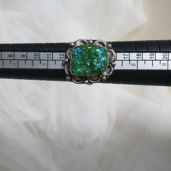 925 Silver Green/Aqua Druzzy Ring! - Picture 4 of 6